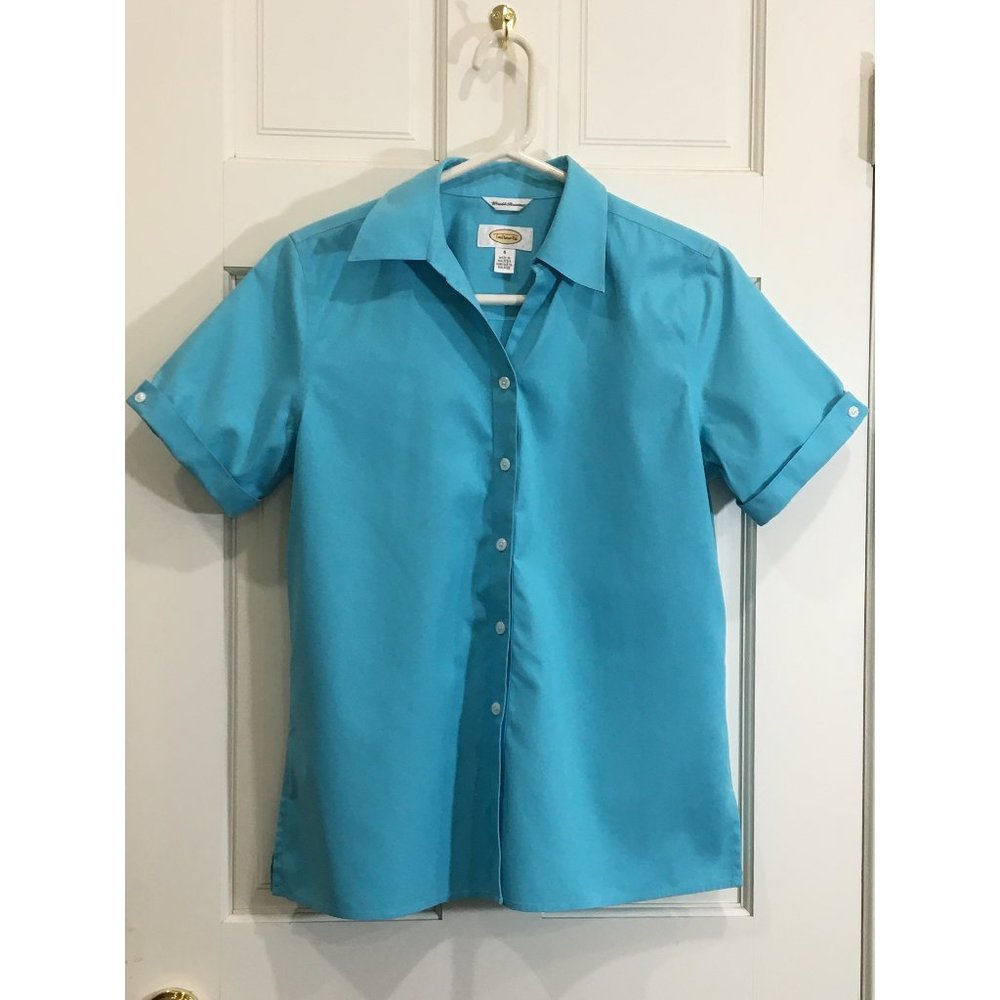 Talbots Turquoise Short Sleeve Cotton Blouse